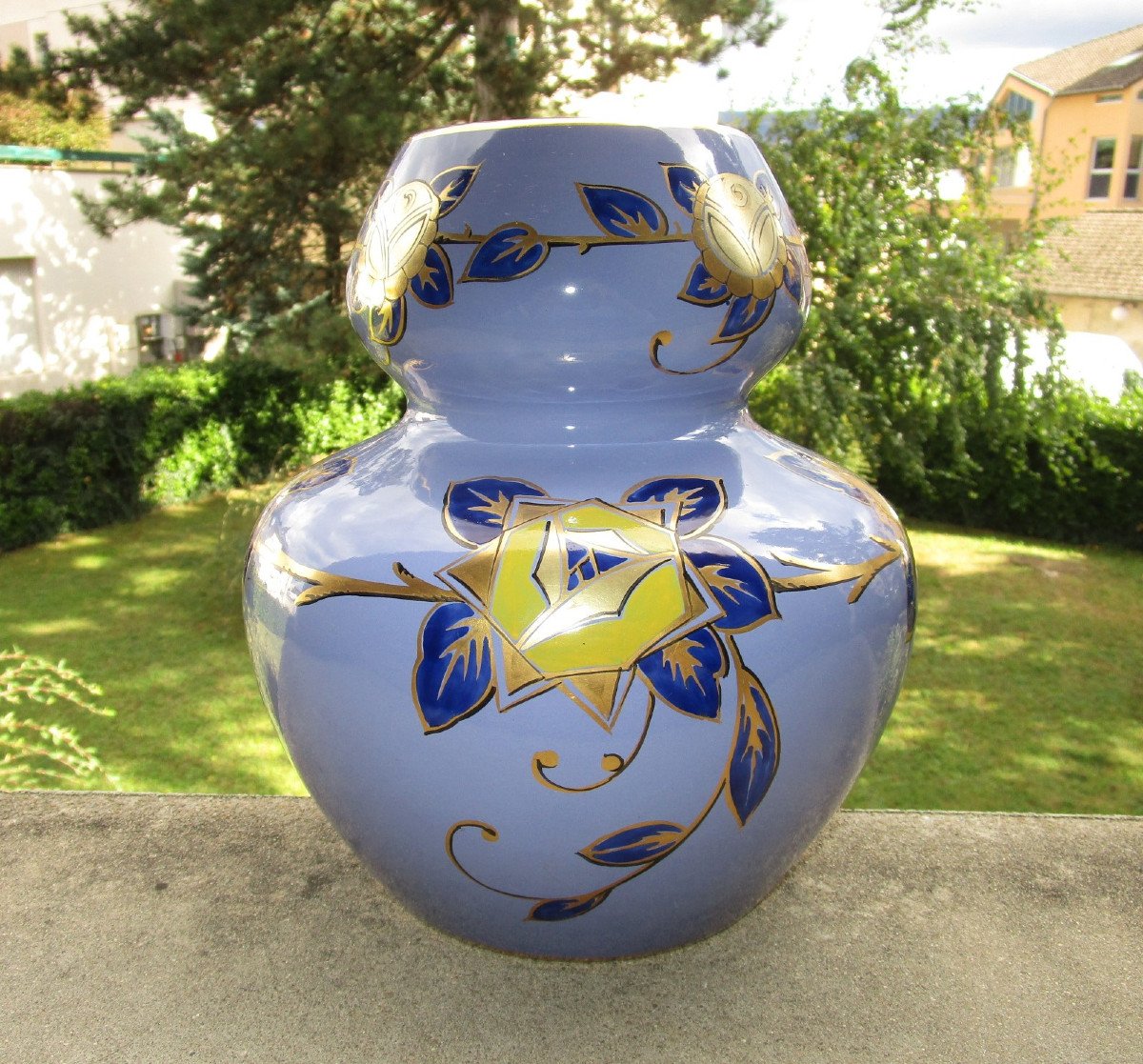 Pinon Heuzé Vase émaillé Art Déco Signé En Faïence De Tours Forme Coloquinte Vers 1925.-photo-2