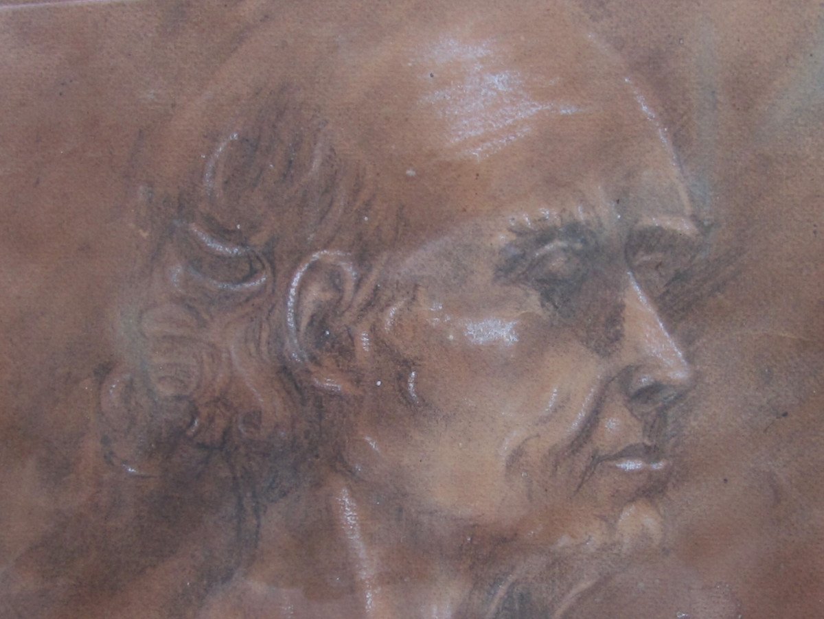 Beau Dessin Au Crayon XVIIIe Ou XIXe Encadré Sous Vitre Tête d'Homme Signature à Identifier.-photo-3