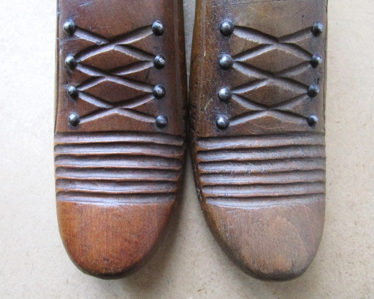 Originale Paire De Formes à Chaussures En Bois Objet Outil De Cordonnier Fin XIXe Ou Début XXe-photo-3