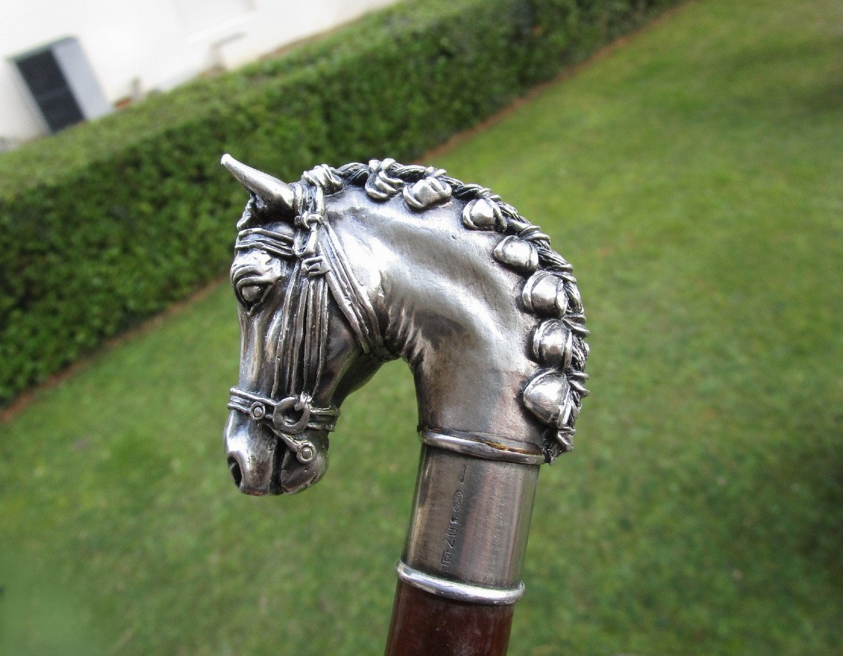 Very Beautiful Silver Walking Stick Hallmarked 925 Horse Head Shaped Knob. 90.5 Cm.-photo-4
