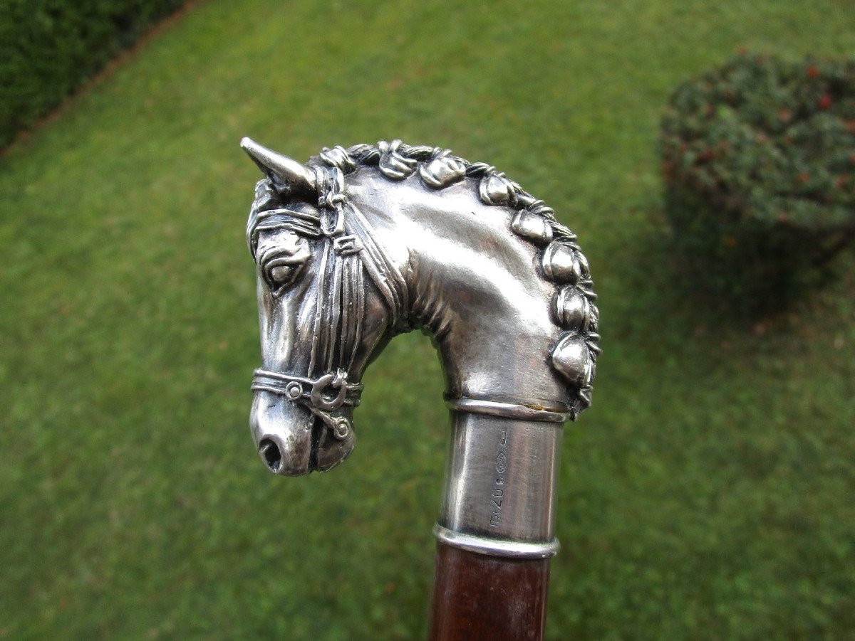 Very Beautiful Silver Walking Stick Hallmarked 925 Horse Head Shaped Knob. 90.5 Cm.