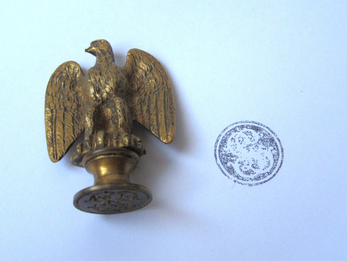 Antique Bronze Sealing Stamp With Eagle Decor Napoleon Empire Style Monogram Seal.-photo-3