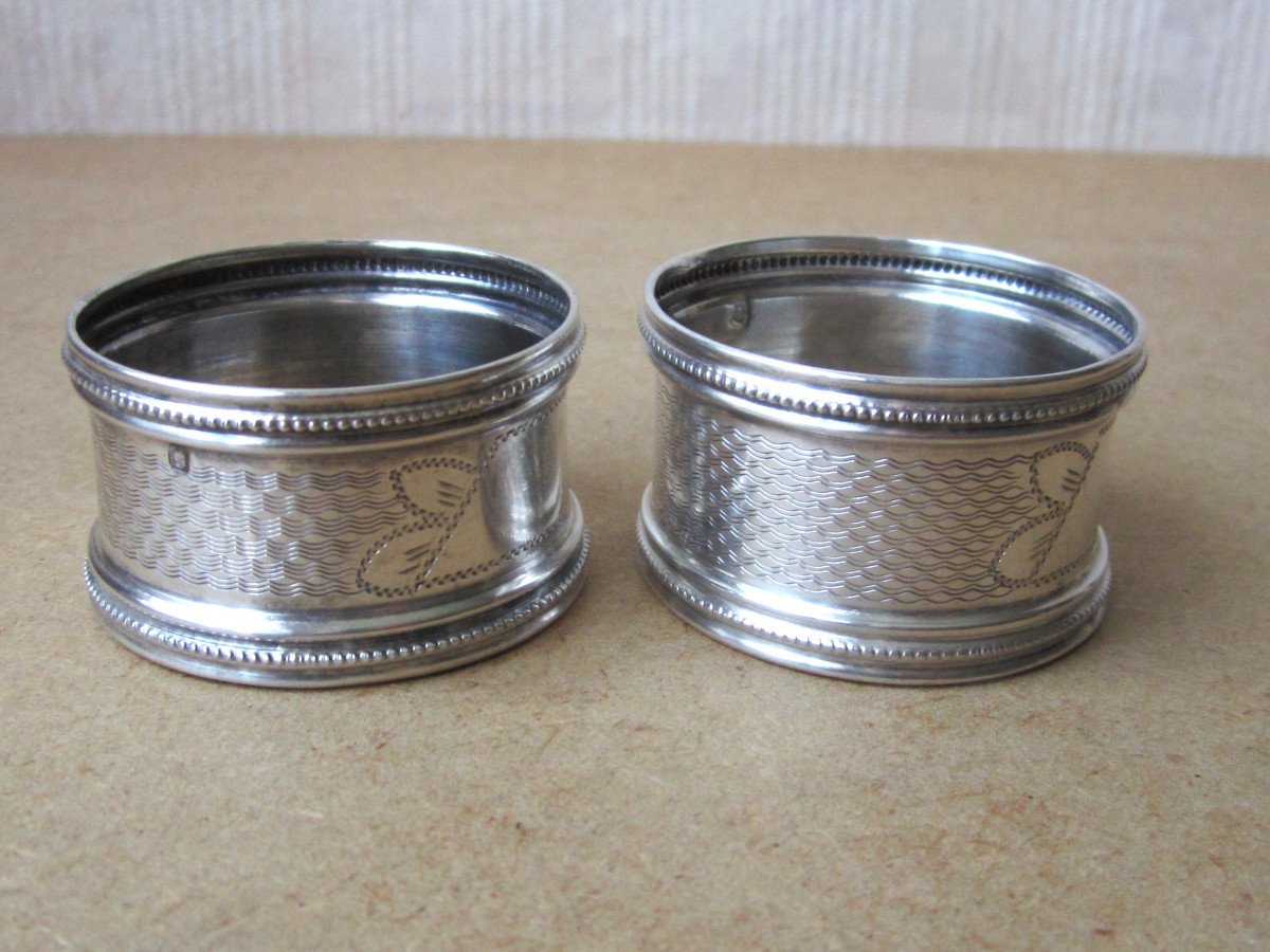 2 Almost Identical Napkin Rings In Solid Silver, Minerva Hallmark, Blank Cartridges.-photo-4