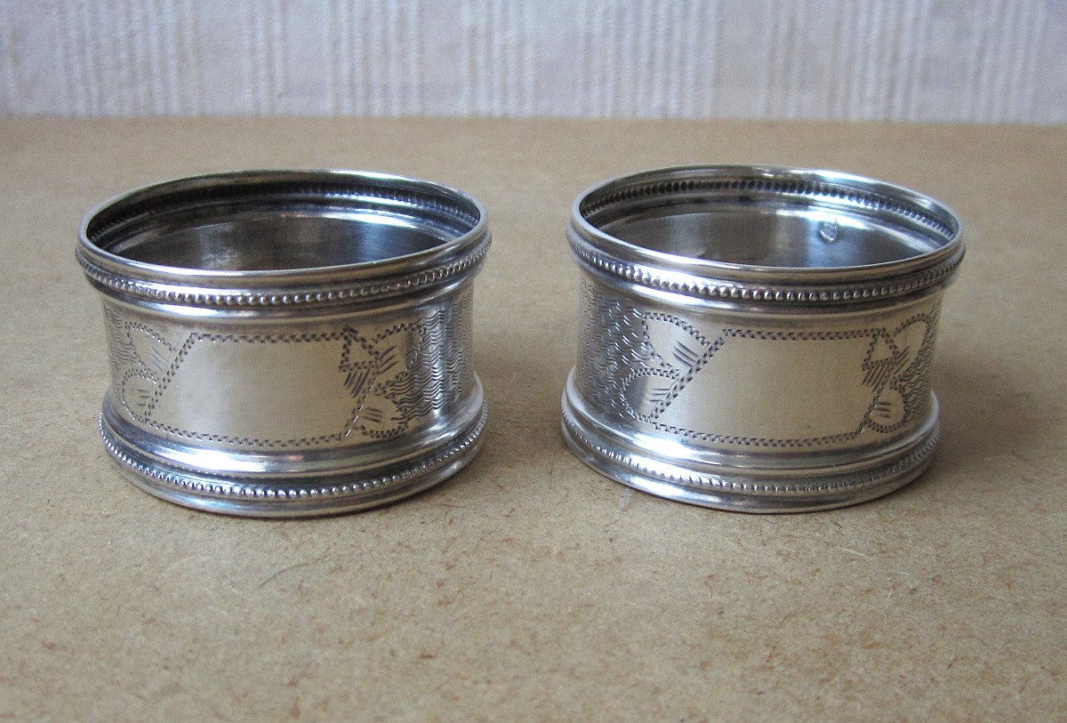 2 Almost Identical Napkin Rings In Solid Silver, Minerva Hallmark, Blank Cartridges.
