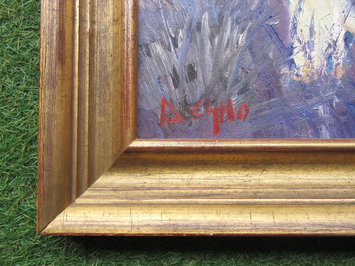 André Deymonaz, Huile Sur Toile Signée, Femme Dans La Lavande En Provence, Tableau Provençal.-photo-2