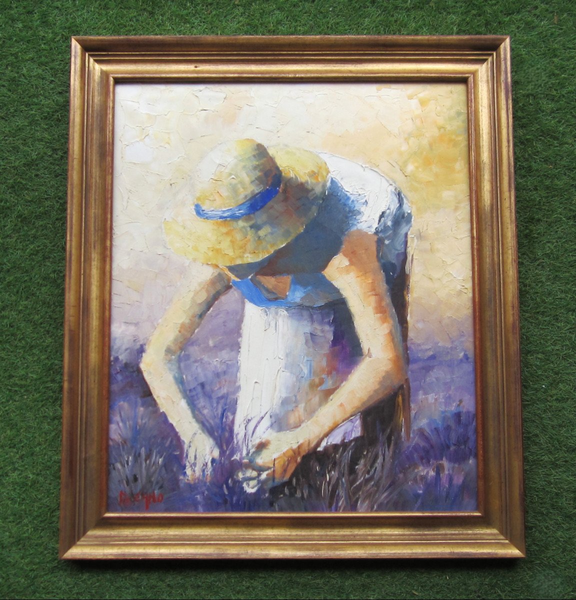 André Deymonaz, Huile Sur Toile Signée, Femme Dans La Lavande En Provence, Tableau Provençal.