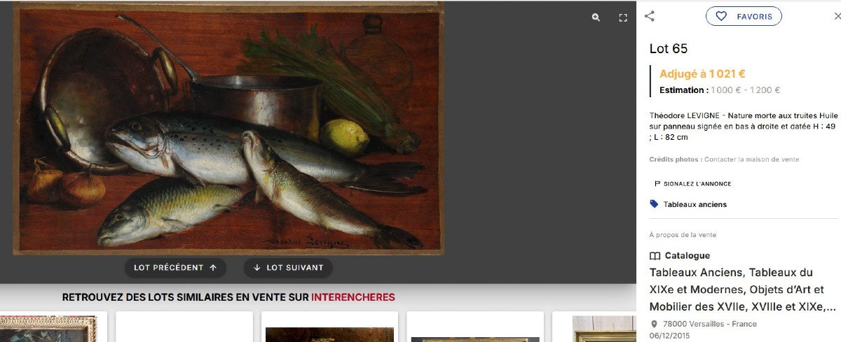 Théodore Lévigne, Grande Huile Sur Toile Signée, Tableau Nature Morte Aux Poissons Carpe Pêche.-photo-3