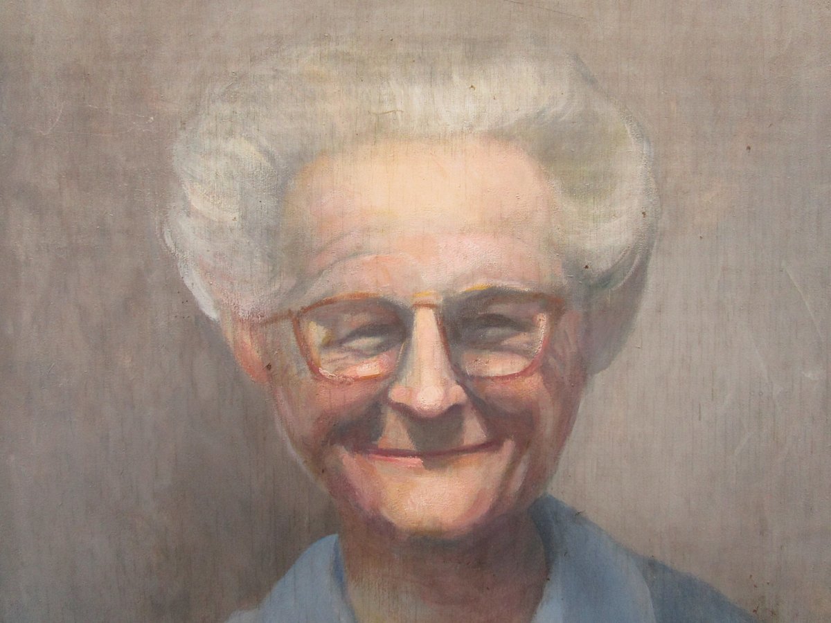 Huile Sur bois, Portrait d'Une Vieille Dame Souriante Tableau Signé Et Dédicacé Vers 1940-1950-photo-4