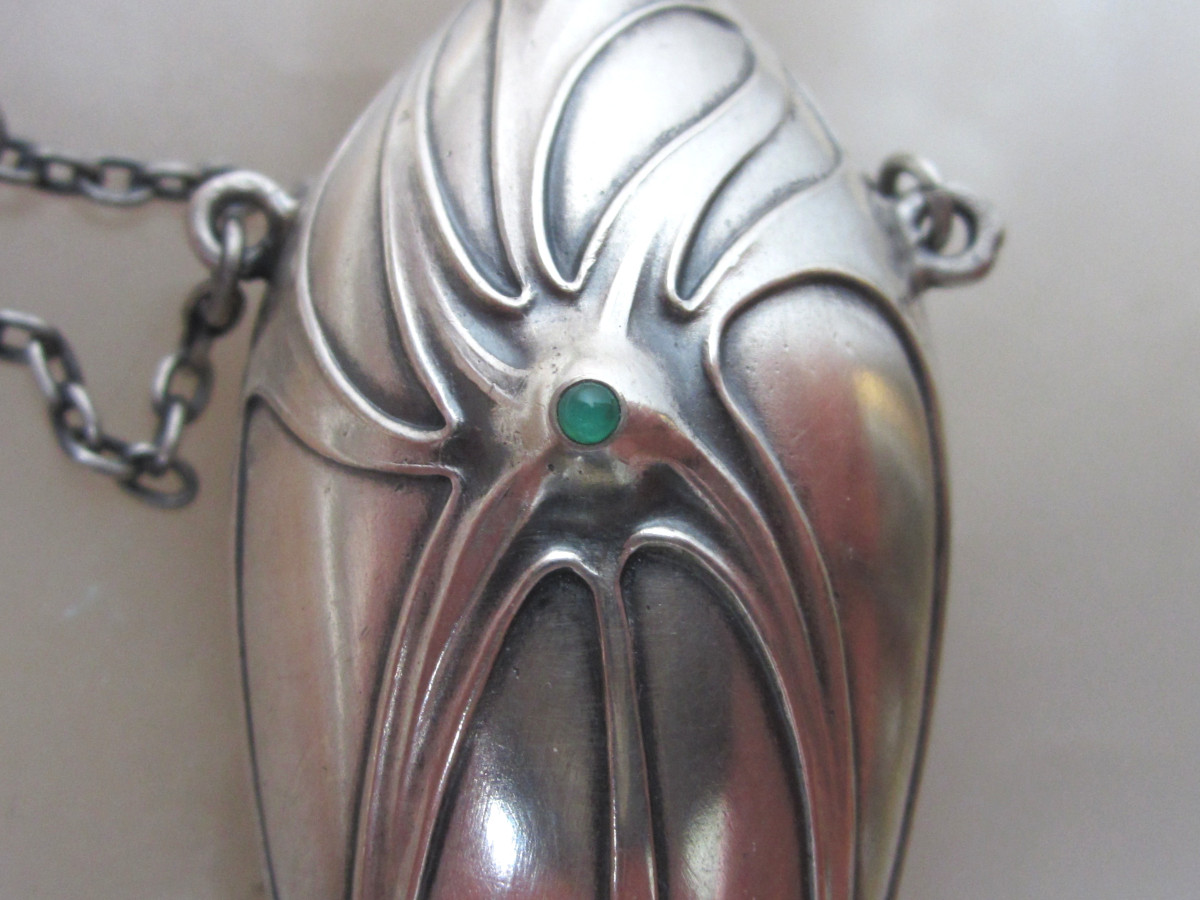 Ancien Flacon &agrave; Sels Ou &agrave; Parfums Vinaigrette Art Nouveau Sign&eacute; Argent Massif Et Turquoise.-photo-4