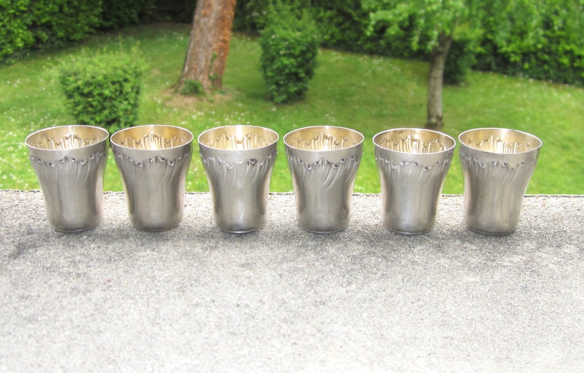 Six Petits Gobelets à Liqueur En Argent Massif Et Vermeil, Poinçon Minerve, style Louis XV.-photo-2