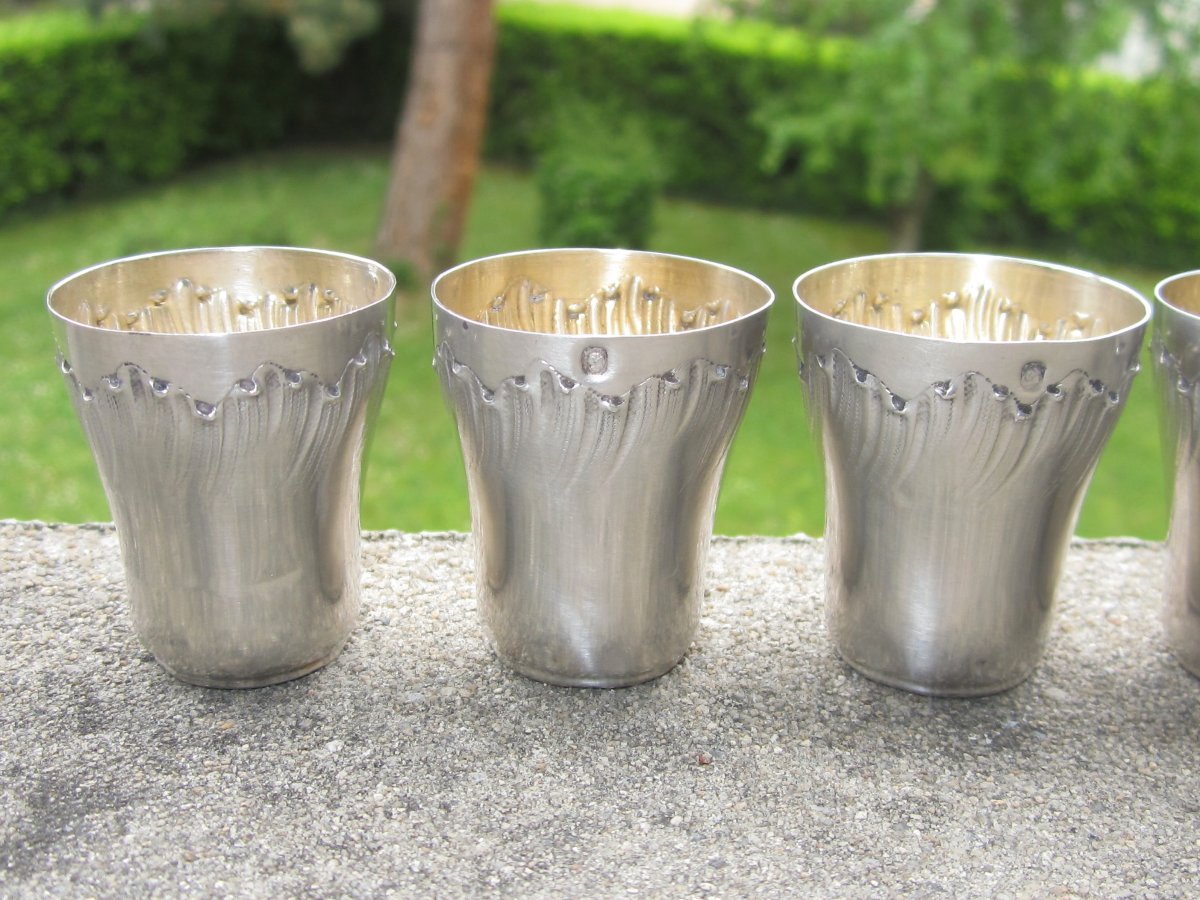 Six Petits Gobelets à Liqueur En Argent Massif Et Vermeil, Poinçon Minerve, style Louis XV.-photo-1
