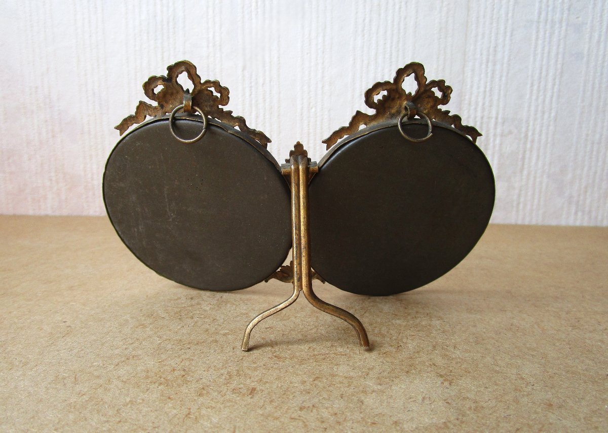 Charmant petit cadre double porte-photos de style Louis XVI, d'époque Napoléon III porte photo-photo-3