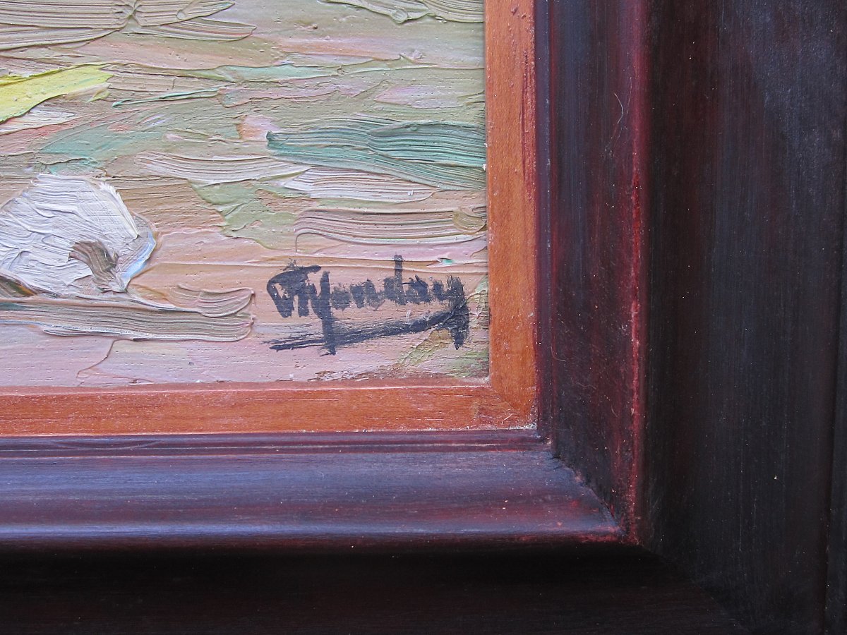Very Bright Old Oil Painting On Wood Circa 1950, Banks Of The Rhône, Lake, Mediterranean, Nice?-photo-4