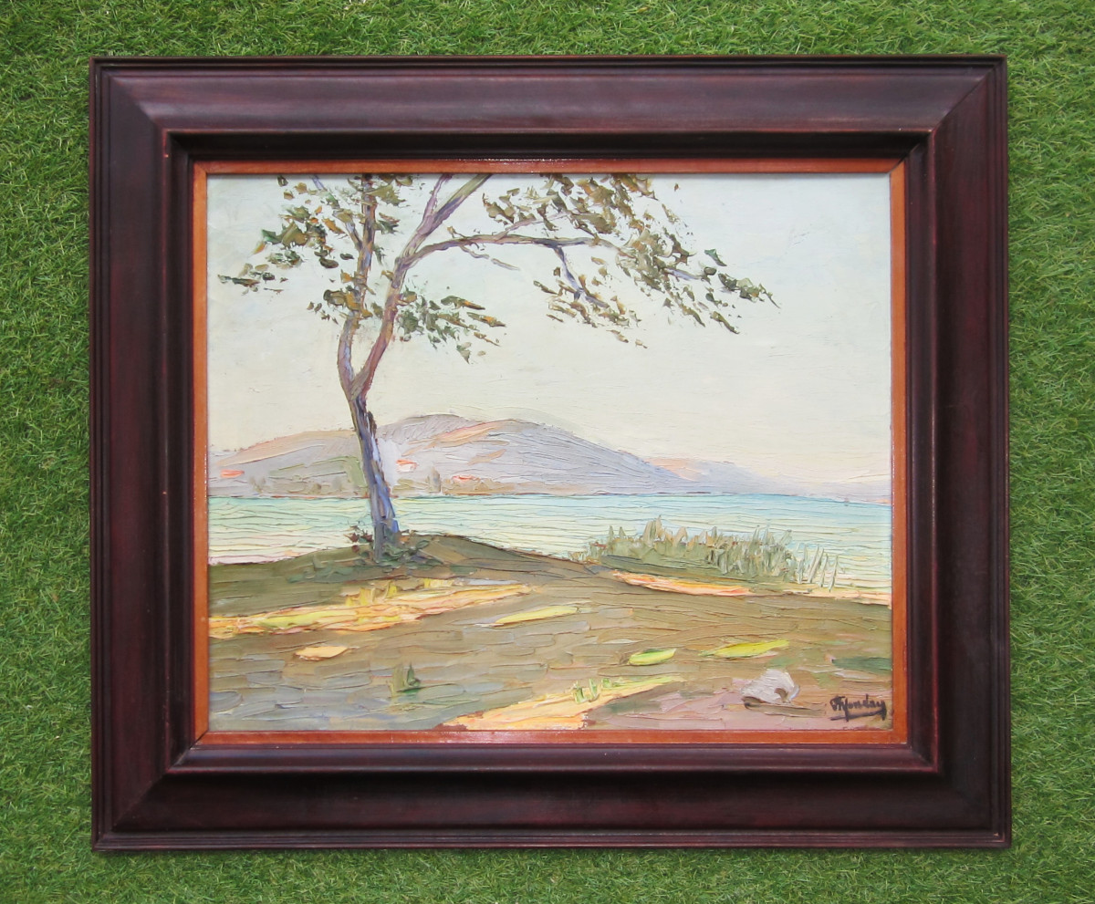 Very Bright Old Oil Painting On Wood Circa 1950, Banks Of The Rhône, Lake, Mediterranean, Nice?