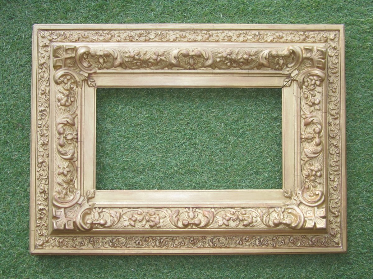 Very Beautiful Old Thick 19th Century Frame In Wood And Gilded Stucco, Rebate Dimensions 35.5 X 21 Cm.-photo-2