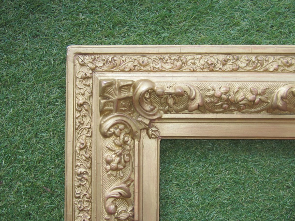 Very Beautiful Old Thick 19th Century Frame In Wood And Gilded Stucco, Rebate Dimensions 35.5 X 21 Cm.-photo-4