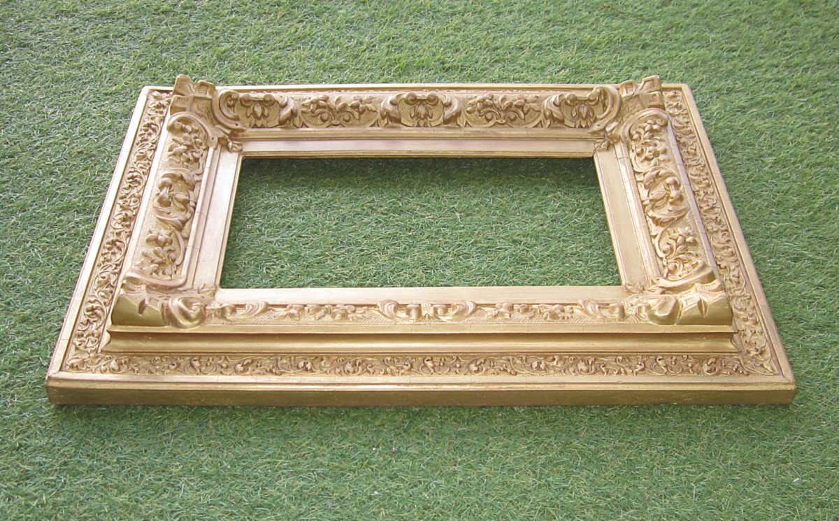 Very Beautiful Old Thick 19th Century Frame In Wood And Gilded Stucco, Rebate Dimensions 35.5 X 21 Cm.-photo-3