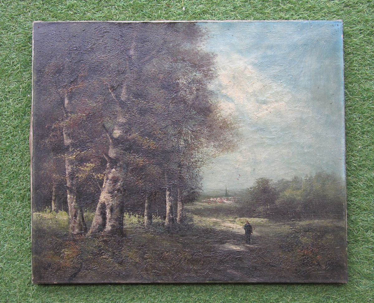 Beautiful Oil On Canvas Signed M. Bernard, 19th Century Painting, Barbizon School, Sold Without Frame.