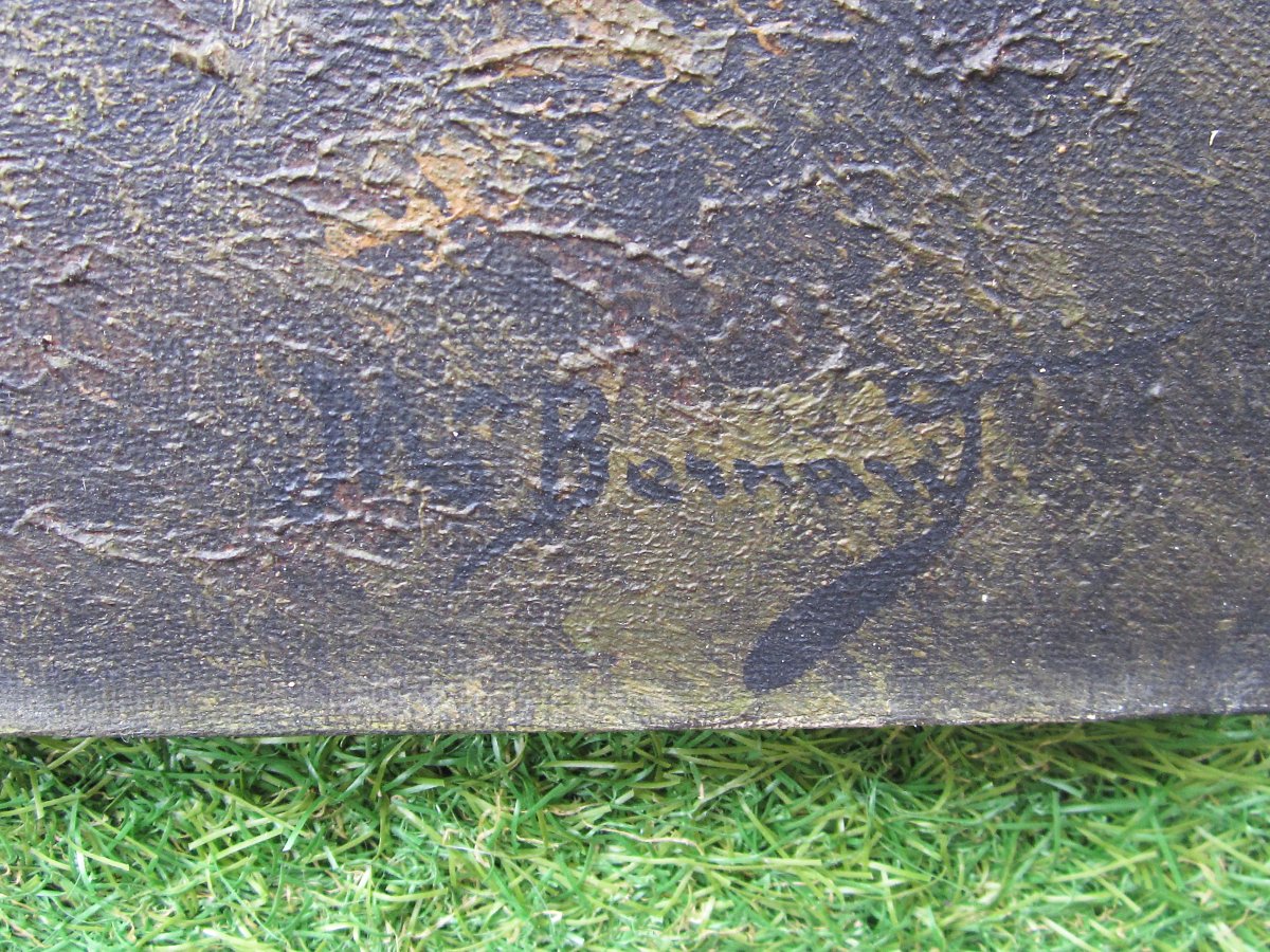 Huile sur toile signée M. Bernard tableau XIXe École de Barbizon 3 petits trous à restaurer.-photo-1