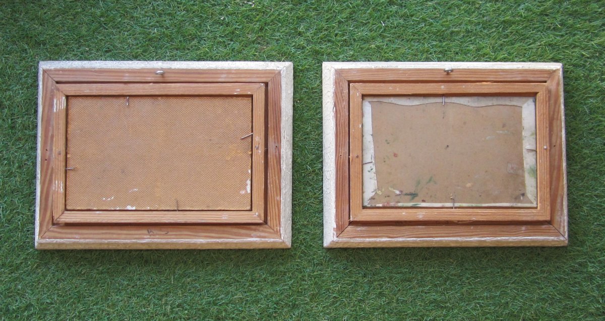Two Beautiful Small Signed Paintings, Pair Of Bucolic Landscape Oils, Circa 1940, Ready To Be Hung-photo-4