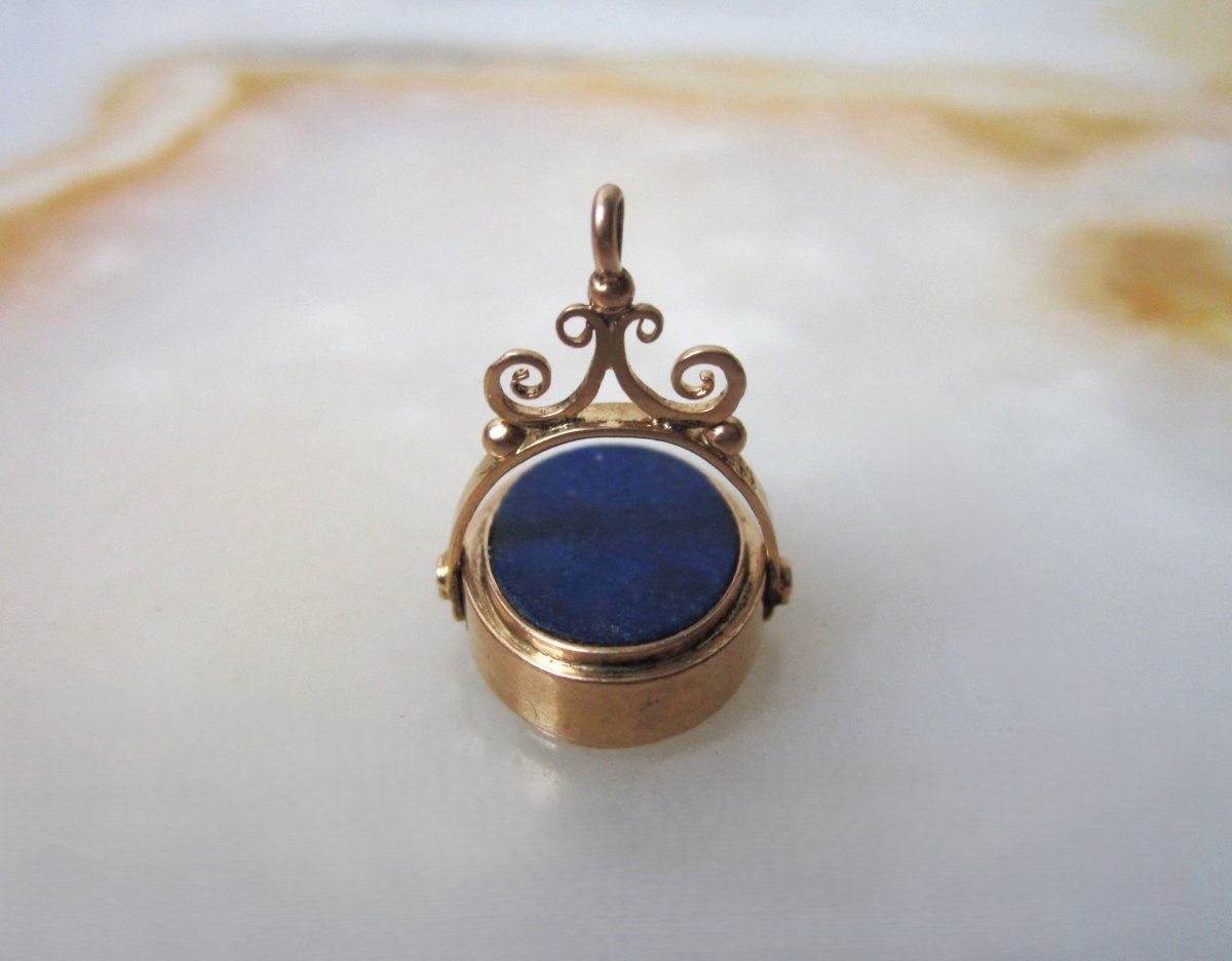 Beautiful 19th Century 18k Gold 18k Gold Seal Or Chatelaine Charm With A Blank Lapis Lazuli Matrix-photo-2
