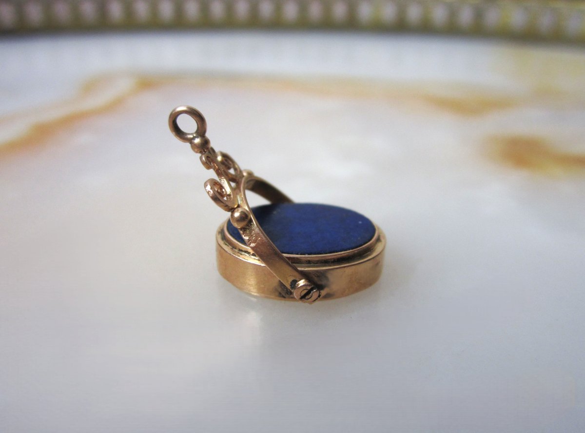 Beautiful 19th Century 18k Gold 18k Gold Seal Or Chatelaine Charm With A Blank Lapis Lazuli Matrix-photo-3