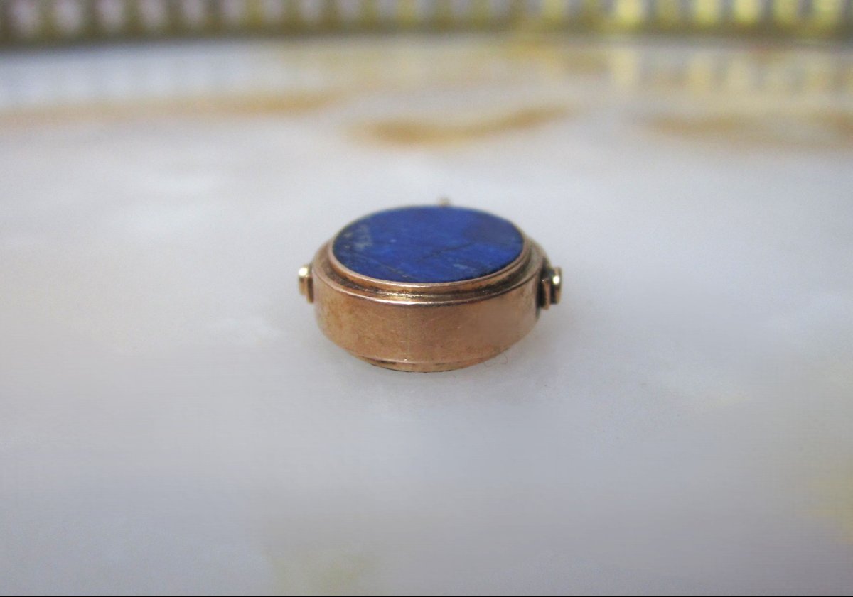 Beautiful 19th Century 18k Gold 18k Gold Seal Or Chatelaine Charm With A Blank Lapis Lazuli Matrix-photo-1