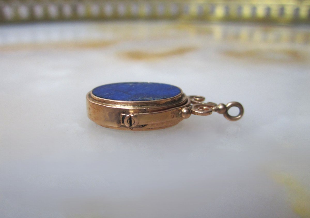 Beautiful 19th Century 18k Gold 18k Gold Seal Or Chatelaine Charm With A Blank Lapis Lazuli Matrix-photo-2