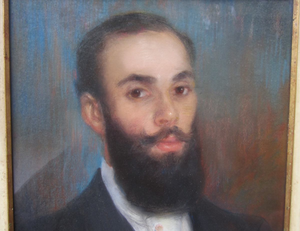 Emmanuel Barcet, Very Beautiful 19th Century Pastel Framed Under Glass, Signed Painting, Portrait Of A Bearded Man-photo-4
