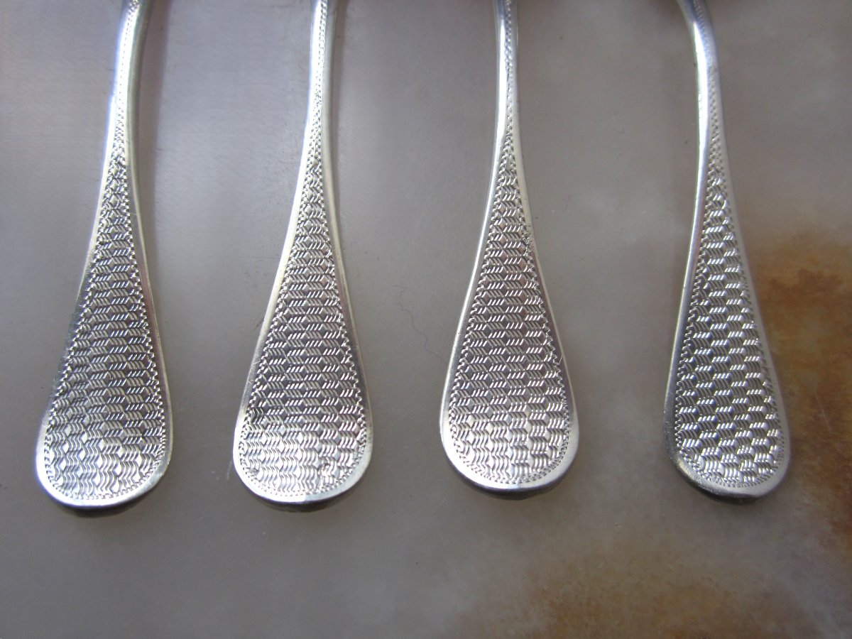 Four Beautiful Small 19th Century Salt Spoons In Solid Silver By Massat Frères For Salt Cellars-photo-3