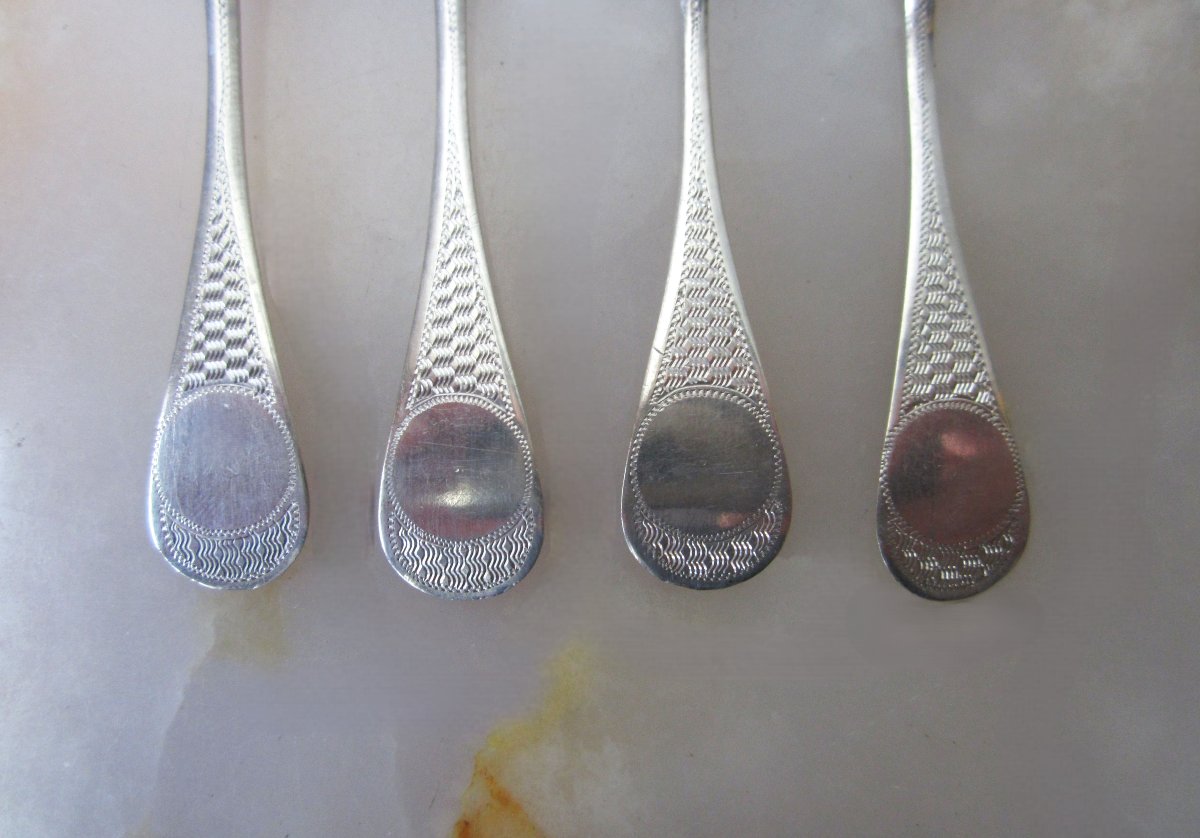 Four Beautiful Small 19th Century Salt Spoons In Solid Silver By Massat Frères For Salt Cellars-photo-4