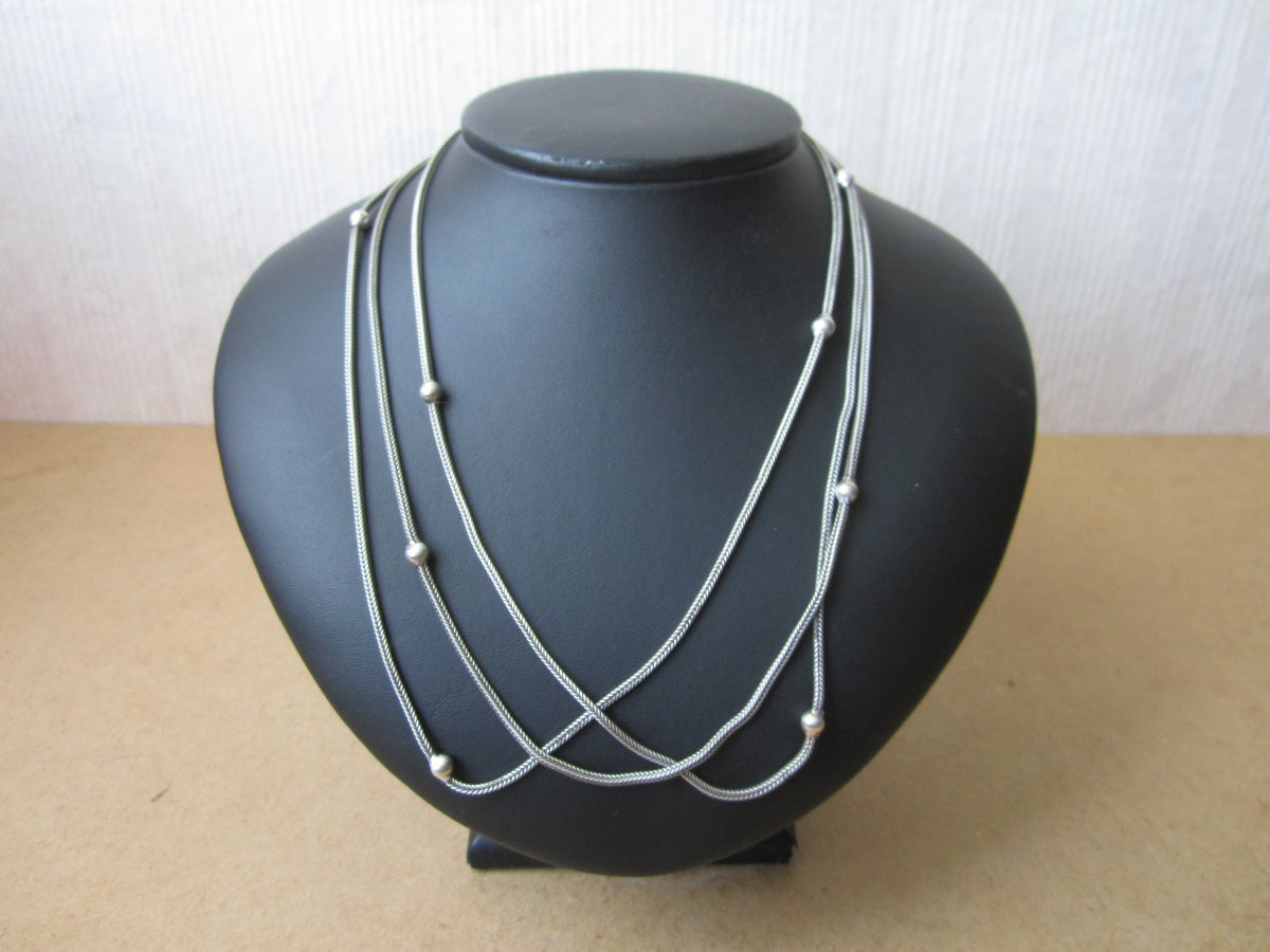 Old Beautiful Large Necklace With Solid Silver Pearls, Length 141.5 Cm.-photo-3