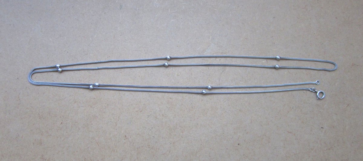 Old Beautiful Large Necklace With Solid Silver Pearls, Length 141.5 Cm.-photo-1
