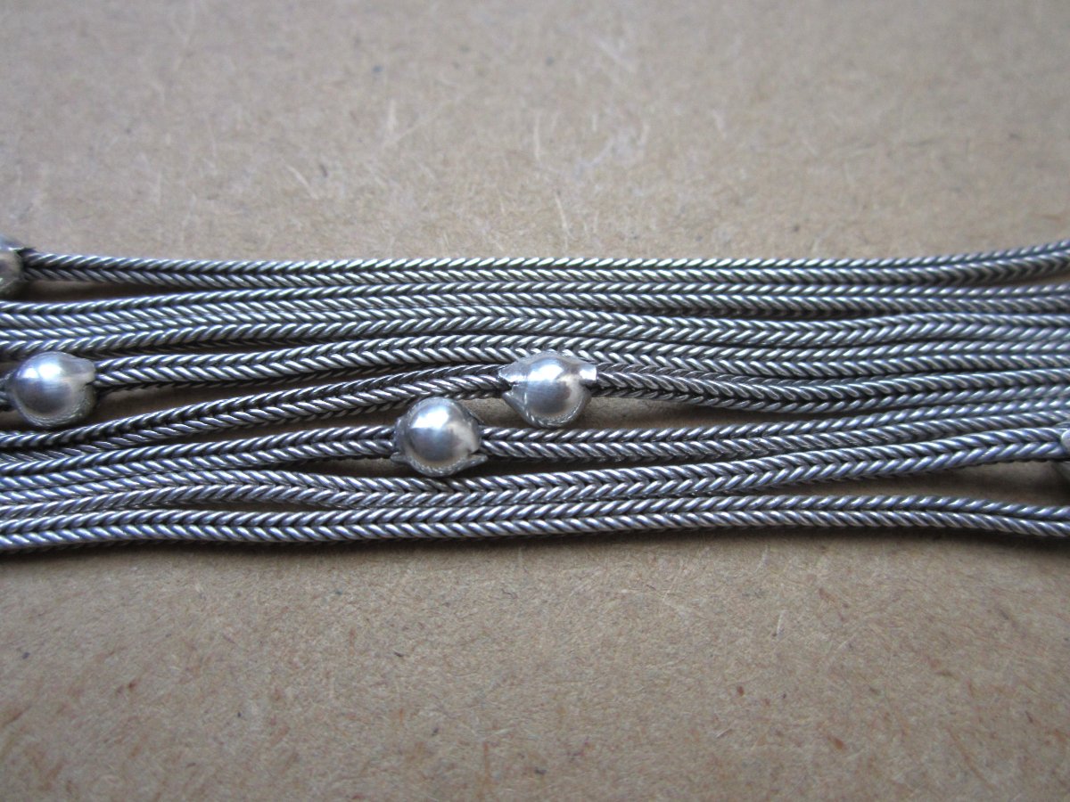 Old Beautiful Large Necklace With Solid Silver Pearls, Length 141.5 Cm.-photo-3