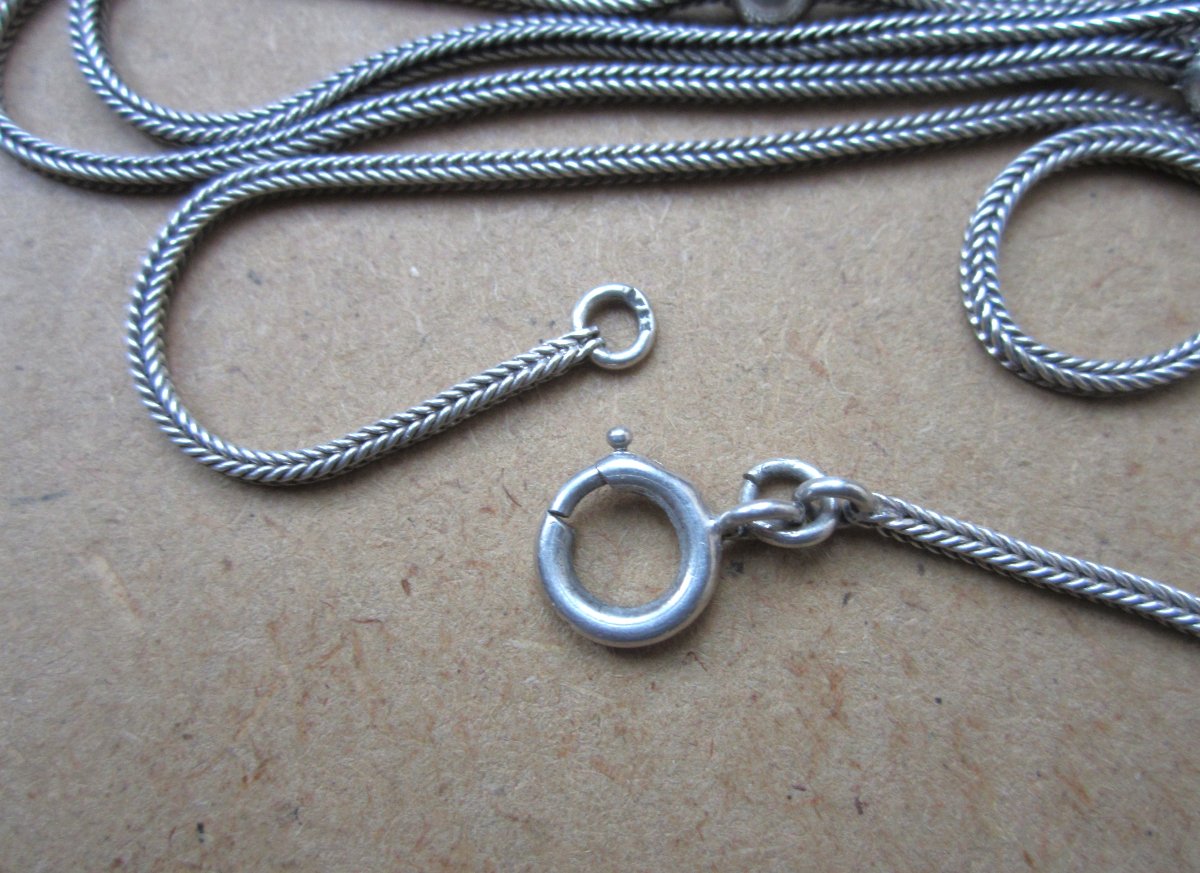 Old Beautiful Large Necklace With Solid Silver Pearls, Length 141.5 Cm.-photo-4