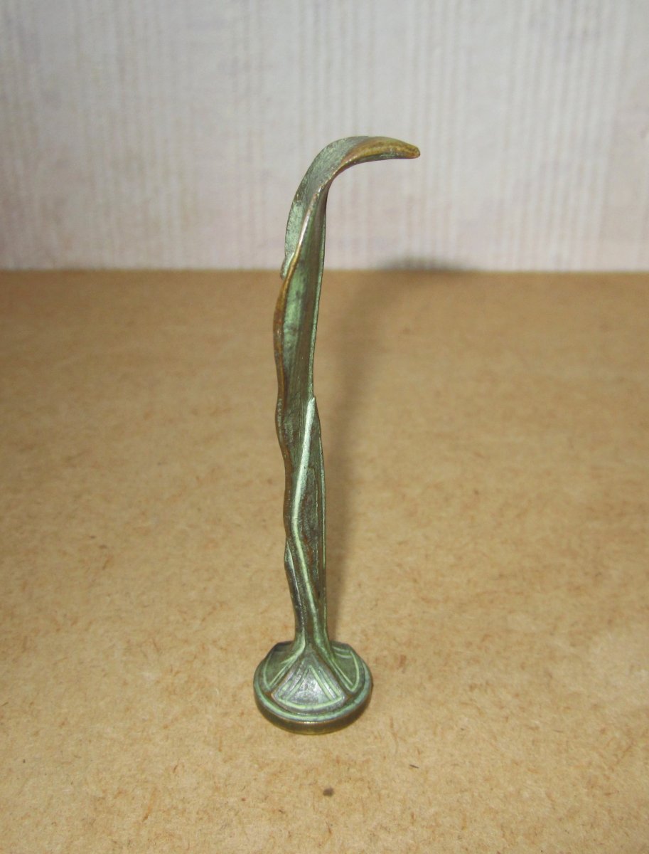 Sceau à cacheter Art Nouveau en bronze à décor de muguet, monogramme initiales ET ou TE-photo-3