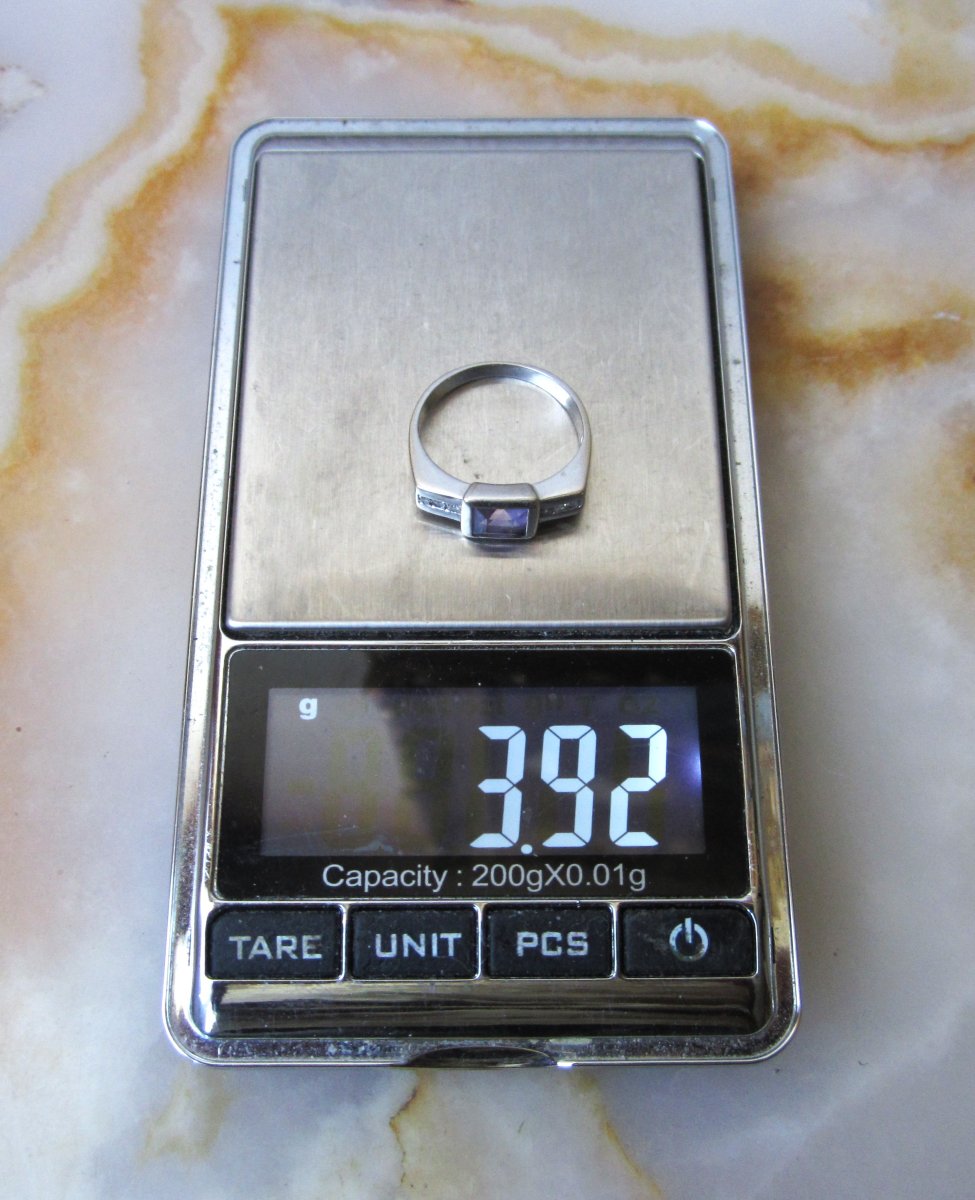 Belle bague en or massif 18k 18 carats améthyste et diamants taille 53 ; Poids : 3,90 grammes-photo-4