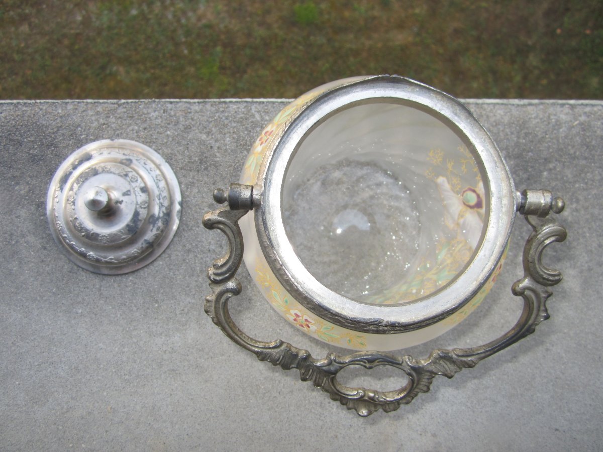 Antique Théodore Legras Biscuit Bucket Or Jar With Art Nouveau Enamelled Flower Decoration.-photo-3