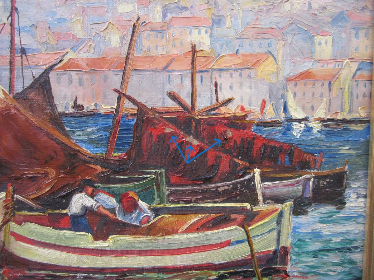 Pair Of Oil Paintings On Canvas Signed Stauder 1950 Marseille Le Vieux Port To Be Restored.-photo-1