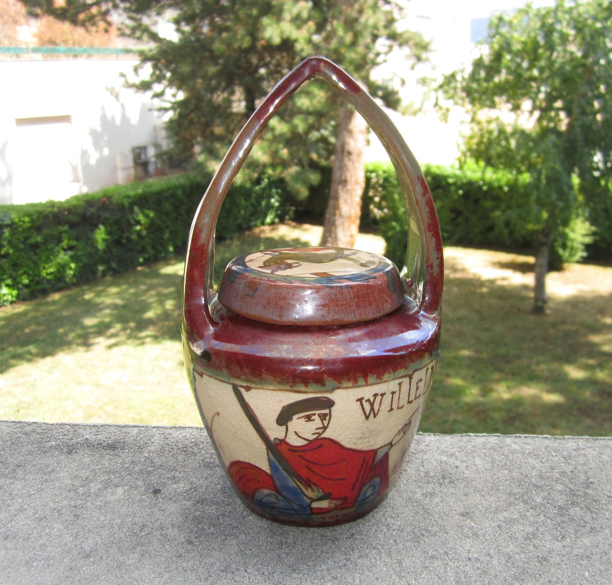 Louis-etienne Desmant Covered Pot In The Shape Of A Basket Bayeux Tapestry Art Nouveau Ceramic-photo-4