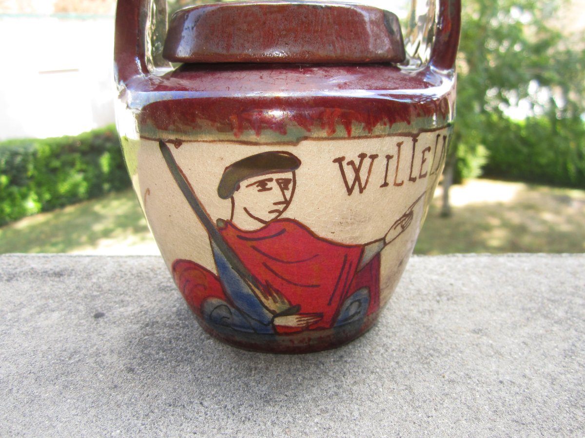 Louis-etienne Desmant Covered Pot In The Shape Of A Basket Bayeux Tapestry Art Nouveau Ceramic-photo-2