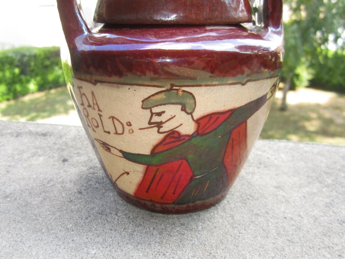 Louis-etienne Desmant Covered Pot In The Shape Of A Basket Bayeux Tapestry Art Nouveau Ceramic-photo-3