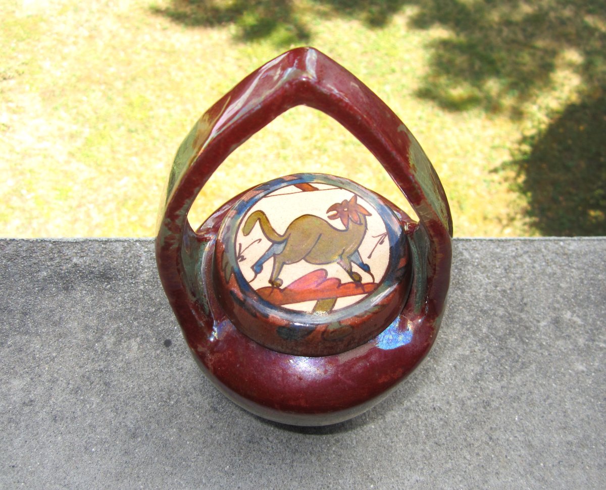 Louis-etienne Desmant Covered Pot In The Shape Of A Basket Bayeux Tapestry Art Nouveau Ceramic-photo-4