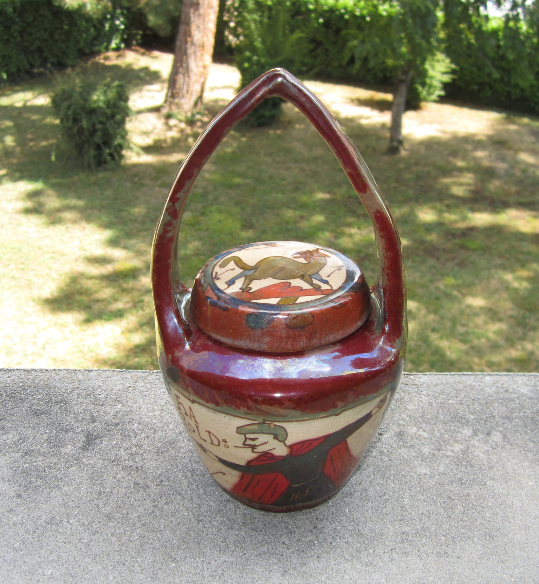 Louis-etienne Desmant Covered Pot In The Shape Of A Basket Bayeux Tapestry Art Nouveau Ceramic