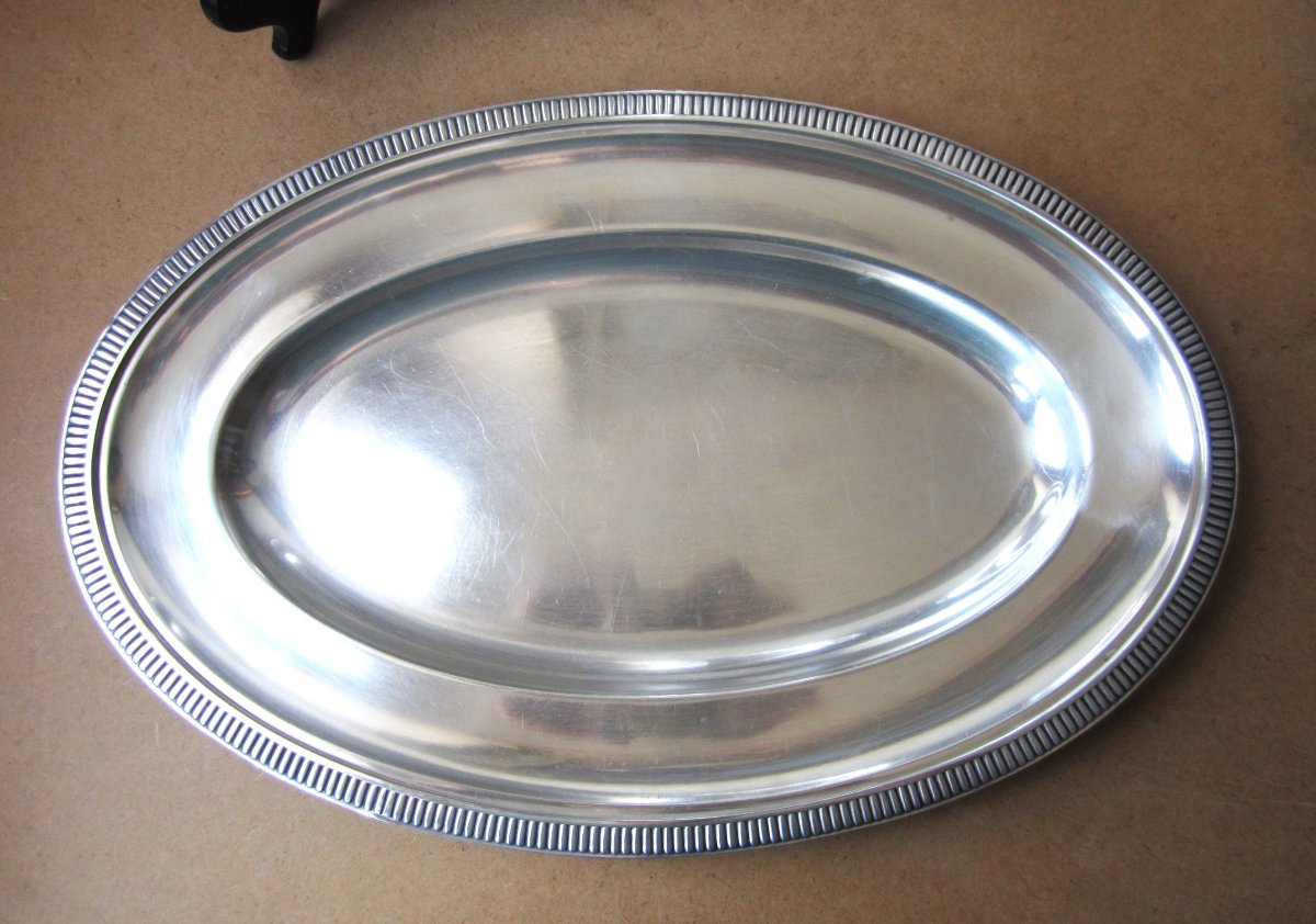 Ercuis, Two Old Large Silver-plated Metal Serving Dishes With Gadrooned Edges-photo-3