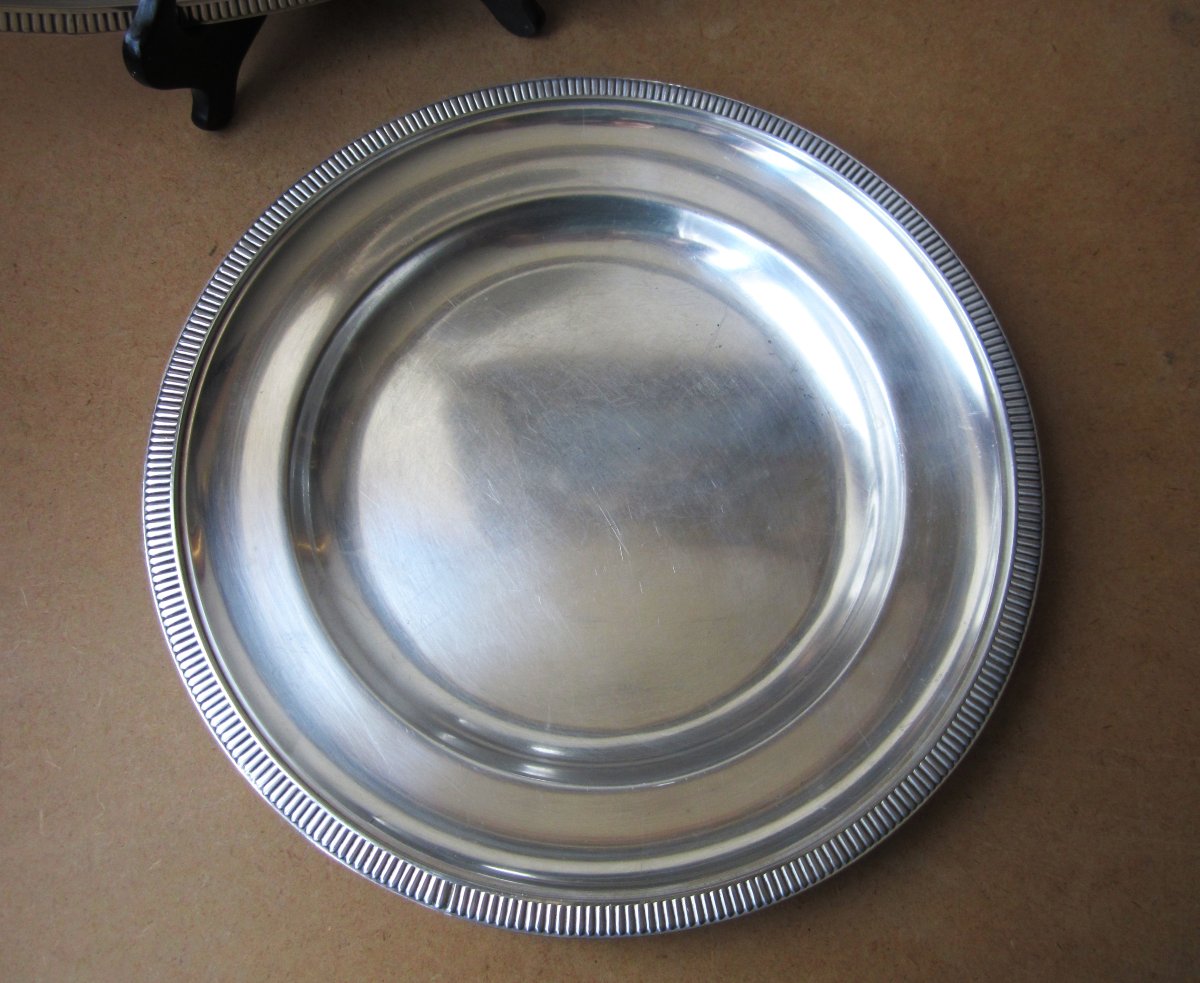 Ercuis, Two Old Large Silver-plated Metal Serving Dishes With Gadrooned Edges-photo-3