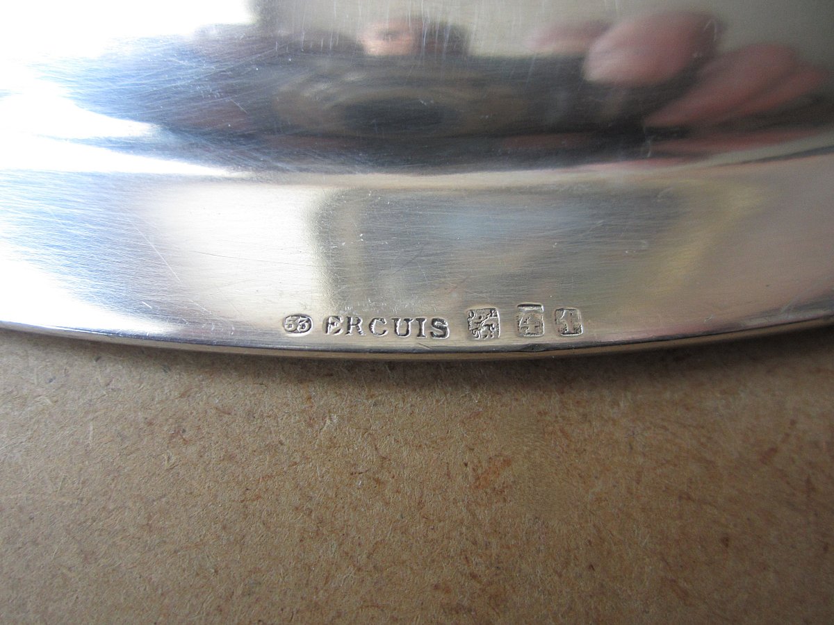 Ercuis, Two Old Large Silver-plated Metal Serving Dishes With Gadrooned Edges-photo-6