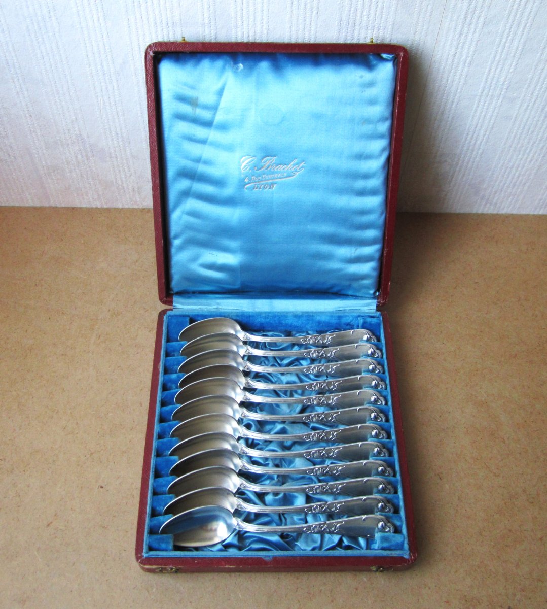 Boulenger, 12 Beautiful Small Silver-plated Teaspoons From The Art Nouveau Period, Tulip Model-photo-2