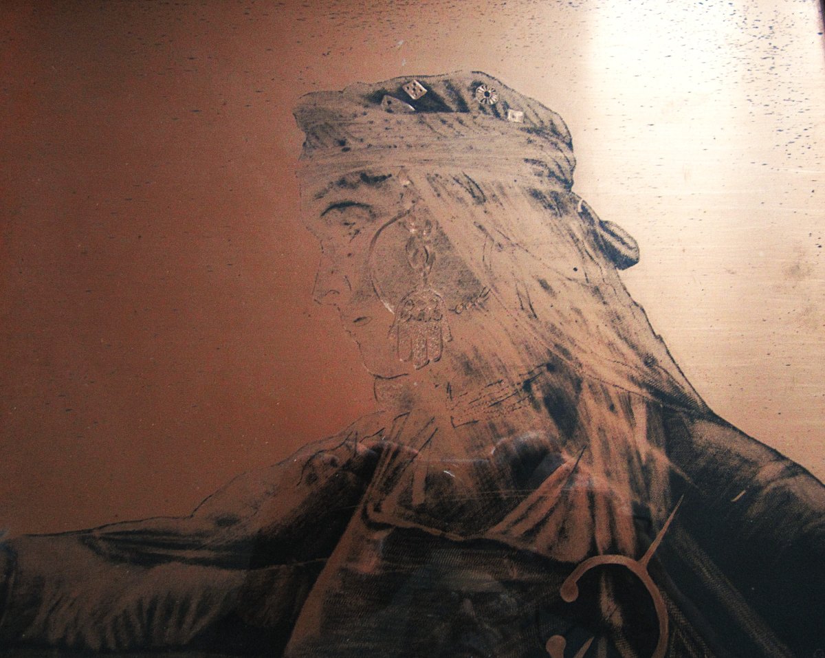 Pol Alberty Engraved Copper Plate Enhanced With Black Ink Signed 1938 Orientalist Painting.-photo-2