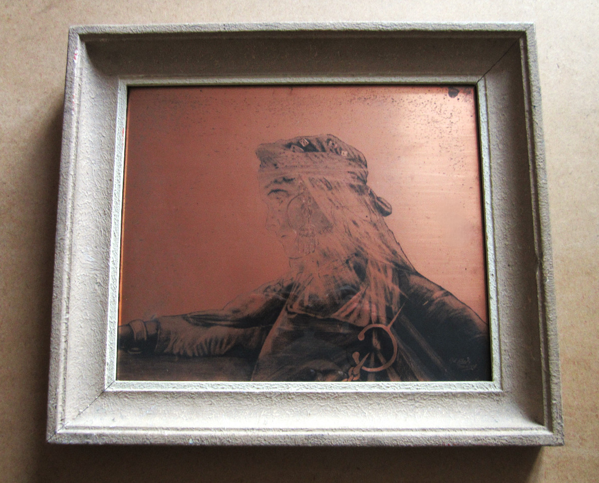 Pol Alberty Engraved Copper Plate Enhanced With Black Ink Signed 1938 Orientalist Painting.